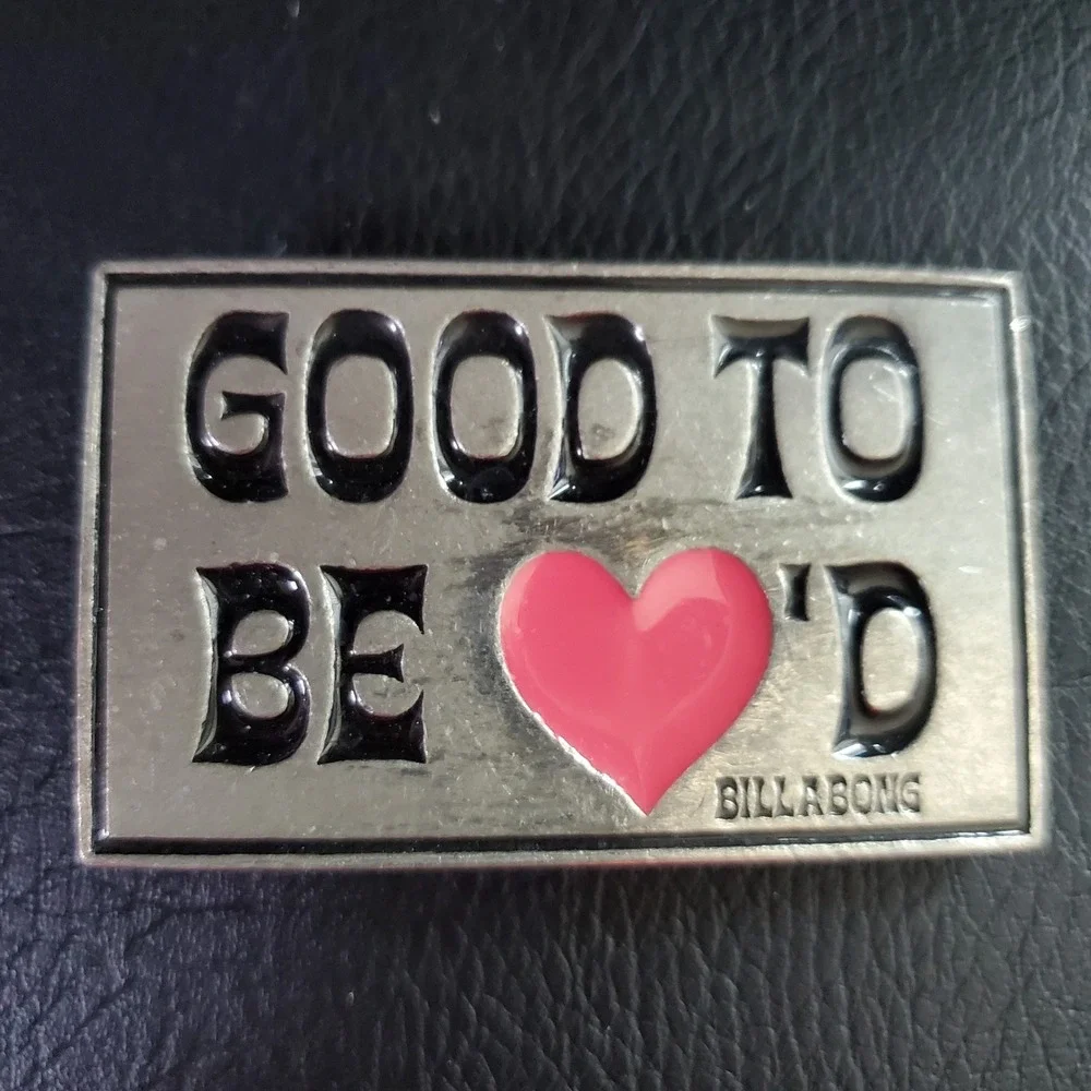 BILLABONG Y2K Good To Be Loved Heart Belt Buckle Silver Pink Surf Skate Bling